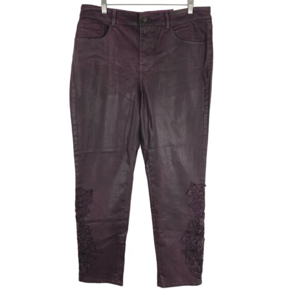 Soft Surroundings Straight Leg Ankle Coated Pants Size 16 Lace Applique NWT‎
